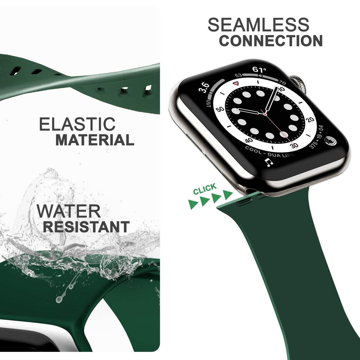 Apple, 38mm/40mm/41mm, Watch Dunkelgrün Smartwatch Silikon Armband, Ersatzarmband, Apple NALIA