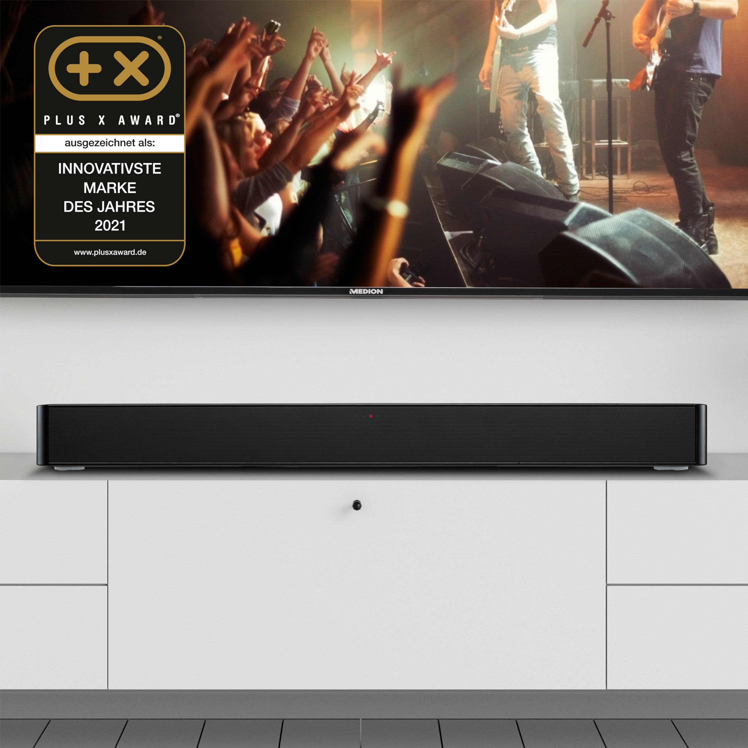 2x30W TV, Soundbar, ideale 2.0 MEDION Bluetooth® RMS, P61155 Ergänzung LIFE® schwarz Soundbar, 5.1, zum Touch-Bedienung,