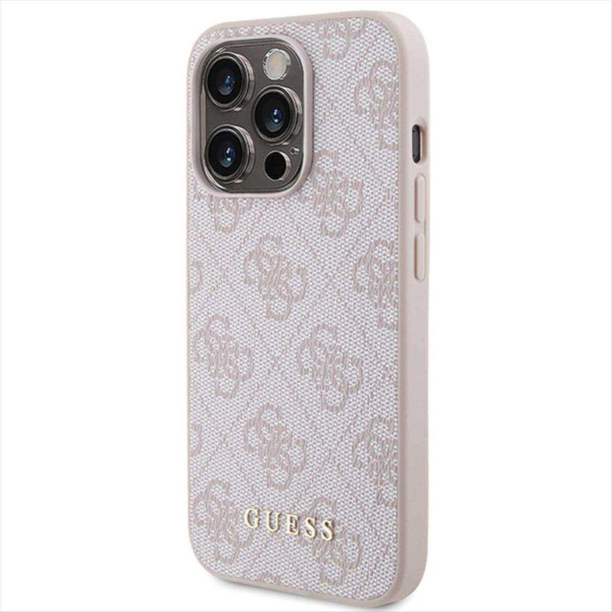 GUESS 4G Pro, Design Apple, Hülle, iPhone Backcover, 15 Metal Gold Logo Pink