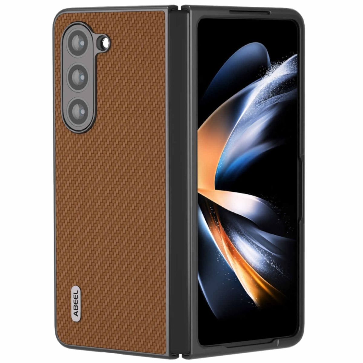 Design Galaxy Fold5 Backcover, Carbon WIGENTO Hülle, Z Hellbraun Samsung, 5G, Textur