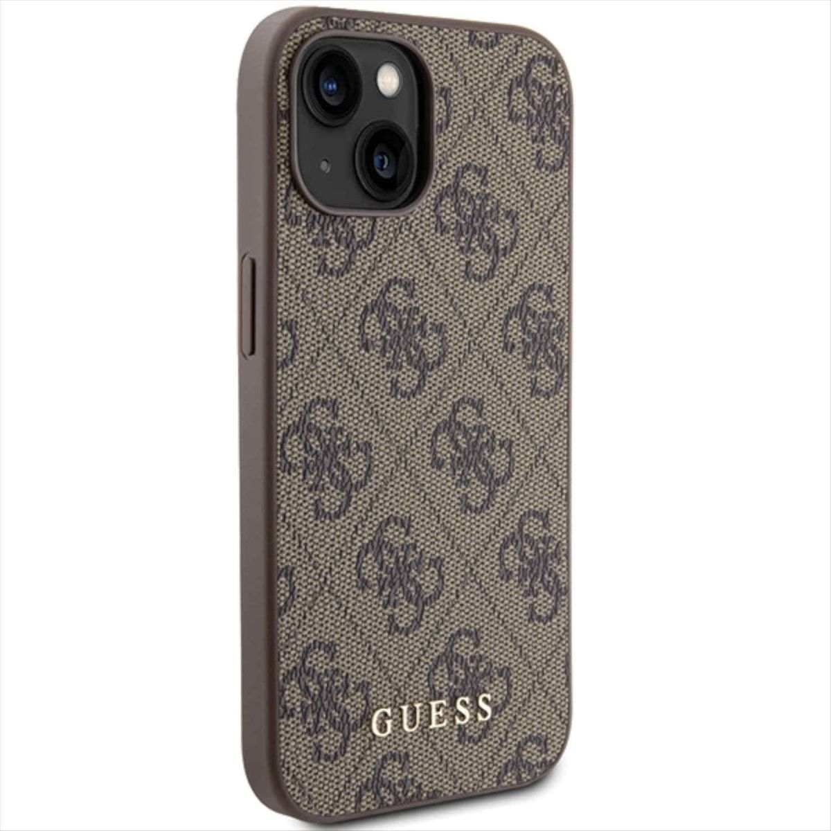 4G iPhone Hülle, Apple, Gold Backcover, Braun Logo Design Metal GUESS 15,