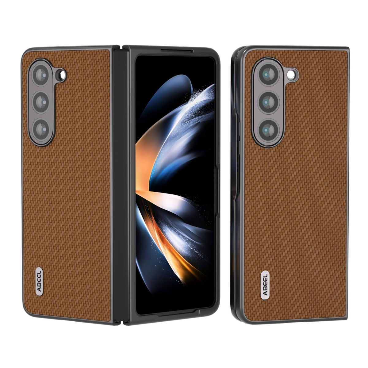 Galaxy Z Hellbraun Backcover, Hülle, Textur Samsung, Fold5 5G, Design Carbon WIGENTO