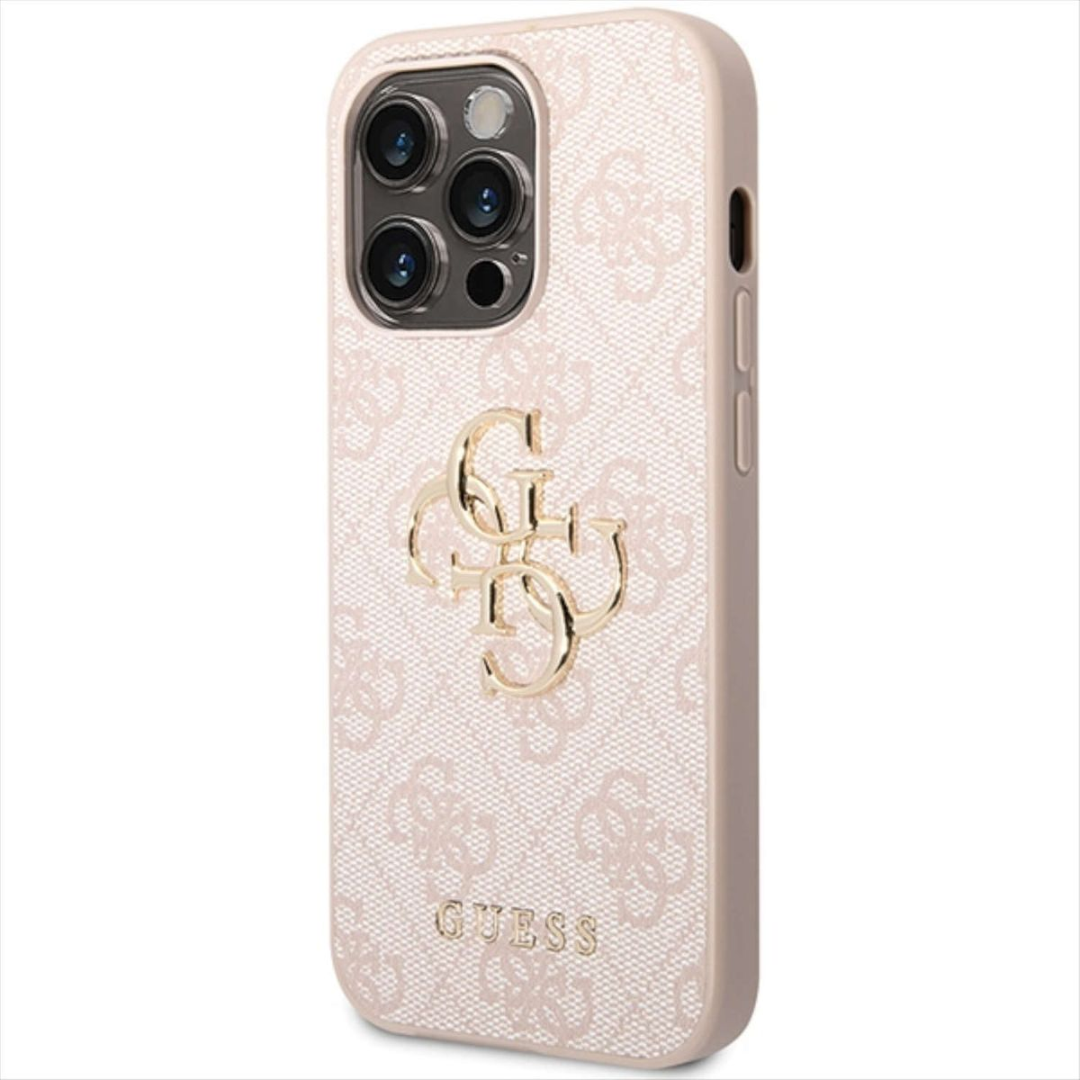 GUESS 4G Metal Gold Logo Backcover, Pro, 15 Design Hülle, Apple, Pink iPhone