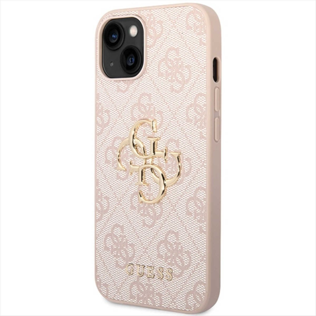 Rosa Handyhülle mit goldenem Logo und Design. Die Hülle befindet sich auf weißem Hintergrund.