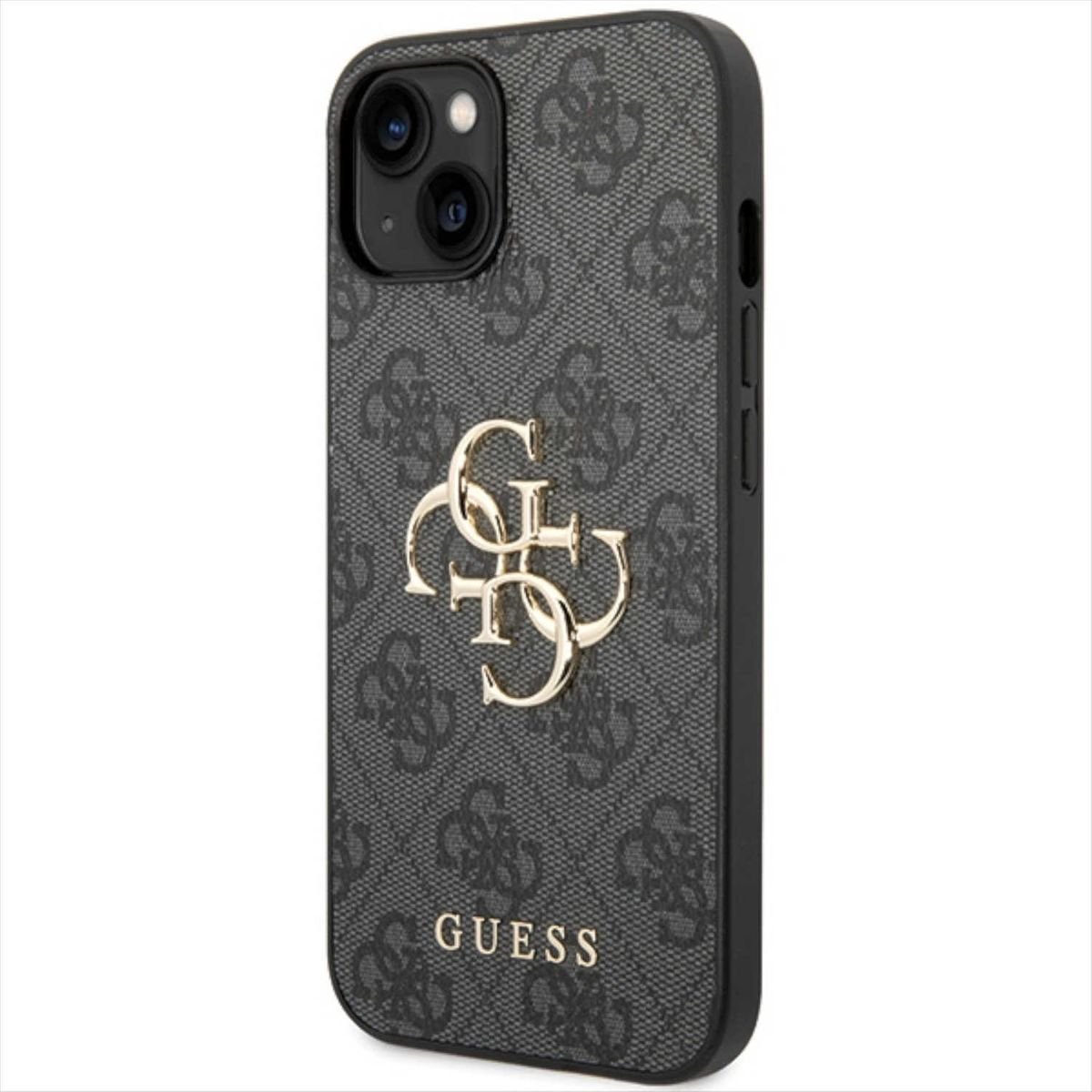 Hülle, GUESS Metal Backcover, Grau 15, Design Gold Logo Apple, iPhone 4G