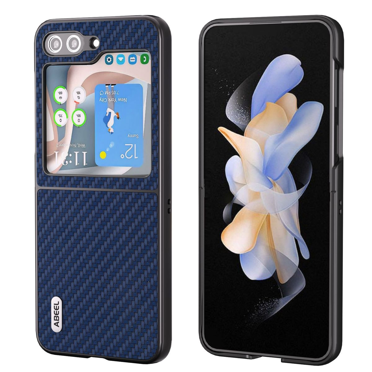 Dunkelblau Samsung, Textur Flip5 Backcover, Carbon Hülle, WIGENTO 5G, Design Galaxy Z