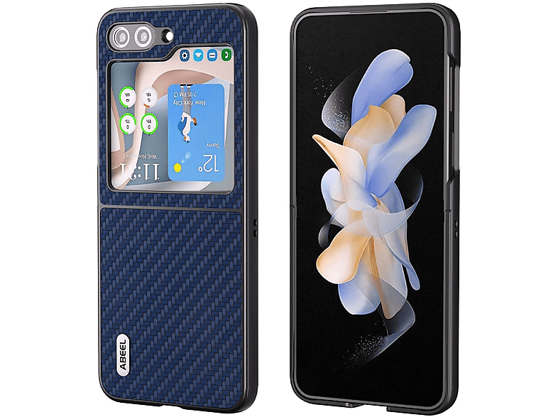 WIGENTO Carbon 5G, Backcover, Z Hülle, Dunkelblau Galaxy Samsung, Design Textur Flip5