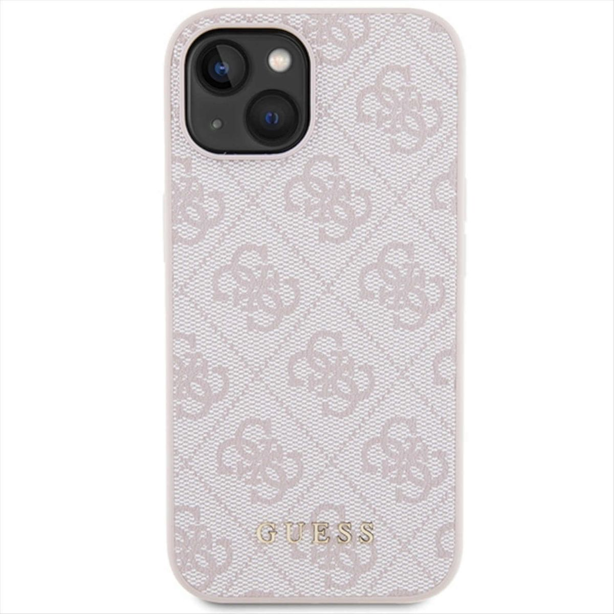 GUESS 4G Metal Gold Apple, Hülle, 15 iPhone Backcover, Design Pink Logo Plus