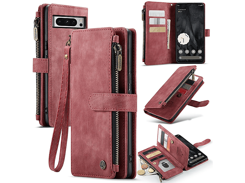 WIGENTO Multifunktion Tasche & Geldbörse, Full Cover, Google, Pixel 8 Pro, Rot