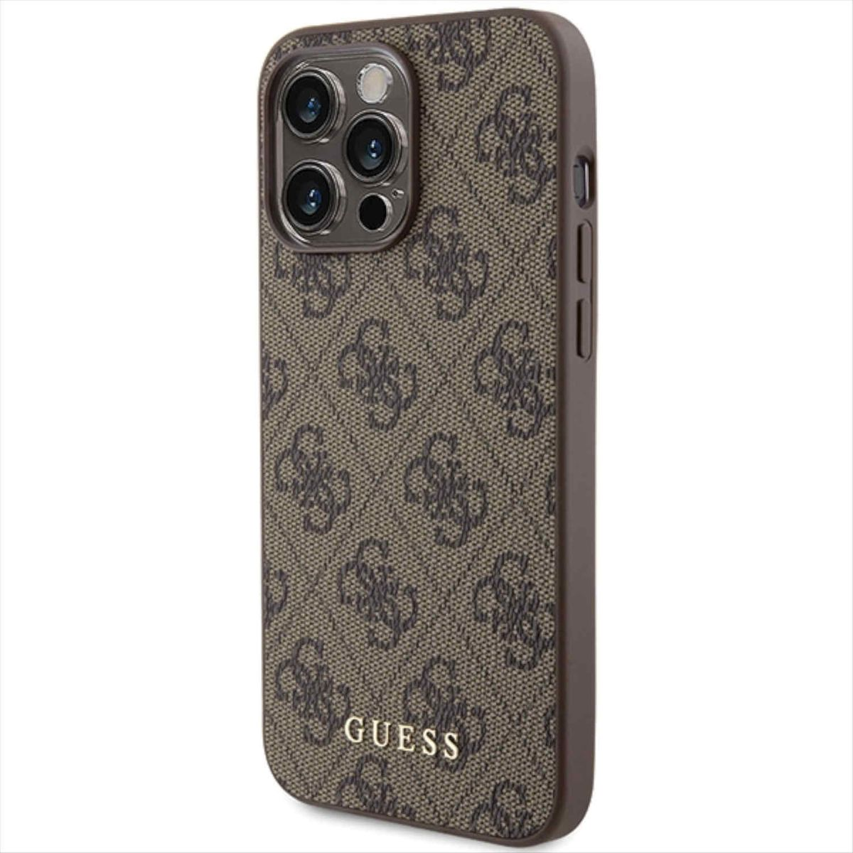 iPhone Logo Pro Tasche Metal Gold 15 Backcover, Braun Apple, GUESS Hülle, 4G Max,