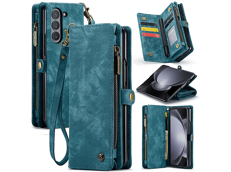 WIGENTO Multifunktion Tasche Galaxy Blau 5G, Flip5 & Samsung, Full Cover, Geldbörse, Z