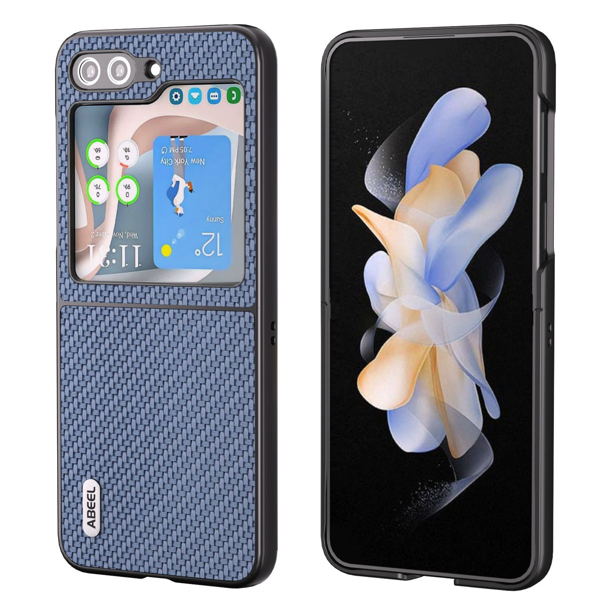 Carbon Galaxy Textur WIGENTO Flip5 Hellblau Hülle, Z Design 5G, Samsung, Backcover,