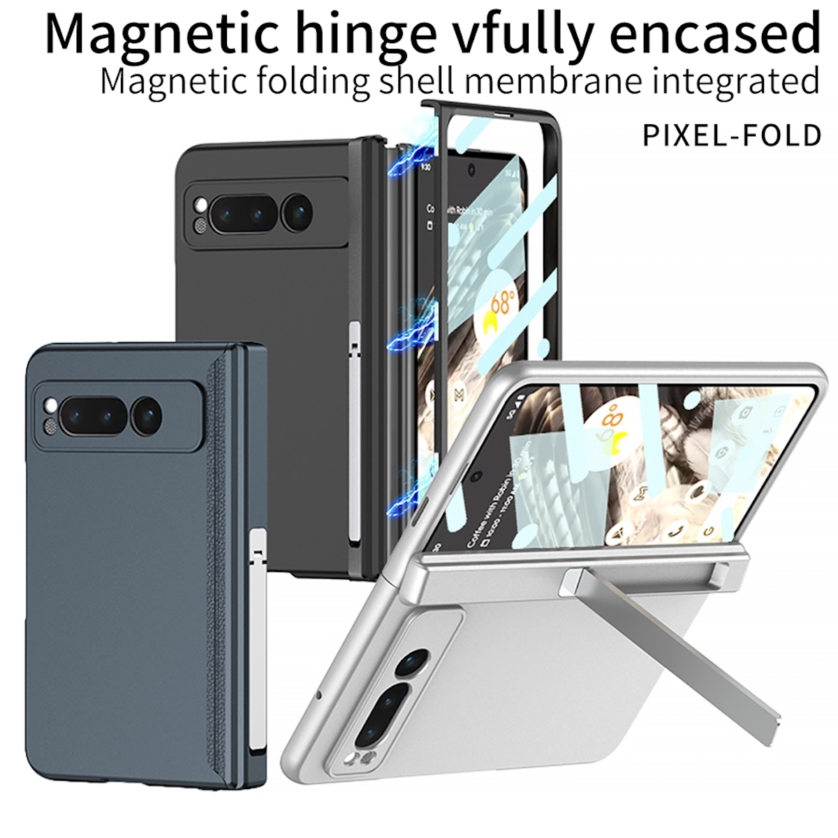 Cover, Pixel mit Google, Weiß Premium Hülle Displayschutz, Design WIGENTO Full Magnet Fold,