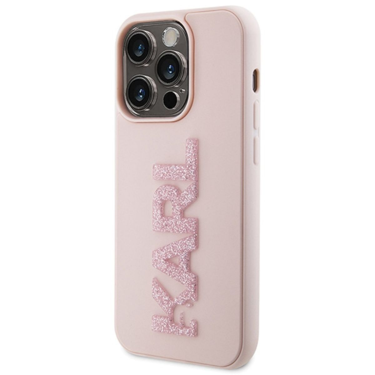 KARL LAGERFELD 3D Hülle, Pro, 15 iPhone Pink Backcover, Logo Rubber Glitter Apple, Design
