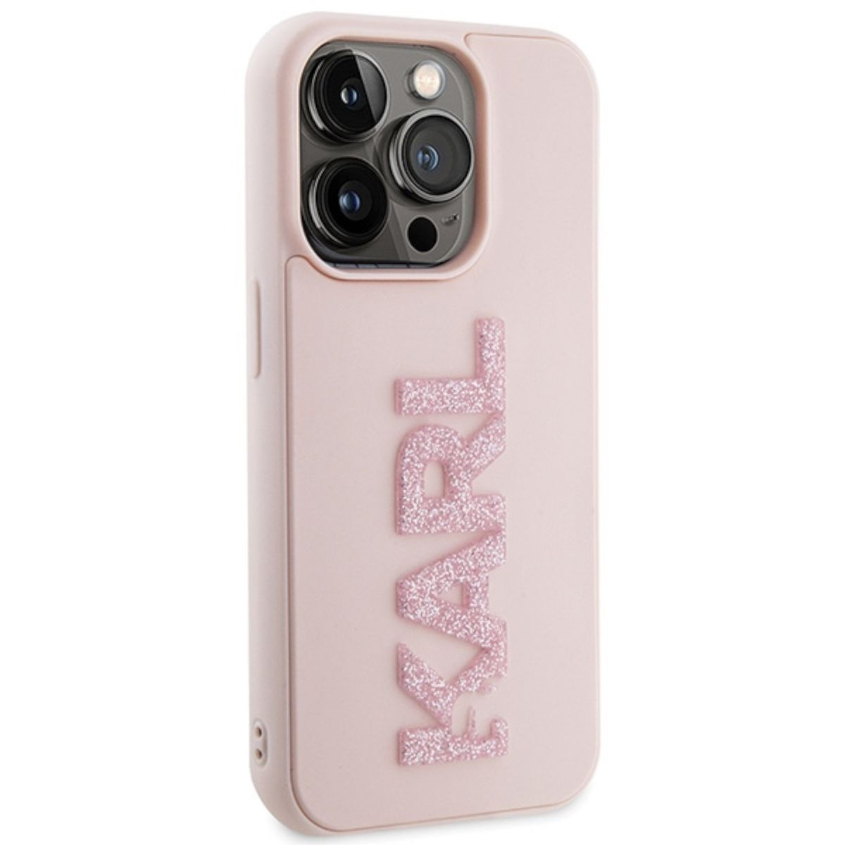 Pink Glitter Logo Design Pro iPhone LAGERFELD KARL Rubber Backcover, 3D Hülle, 15 Apple, Max,