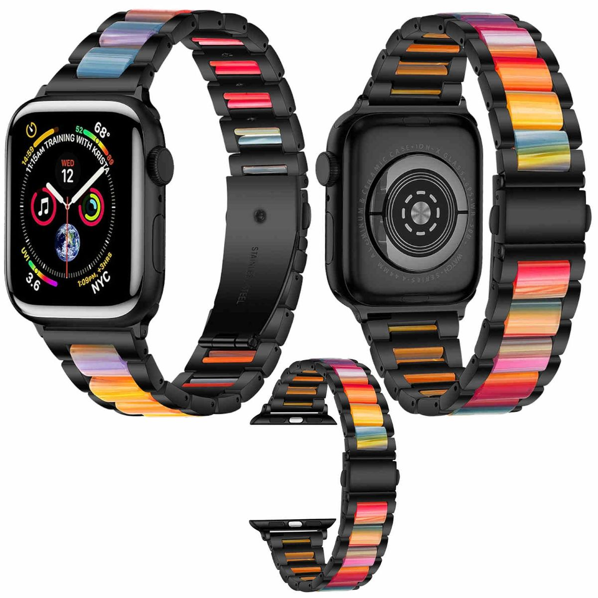 Apple, 3 / Series 4 42mm, 2 45 Ultra Farben 9 / Design Schwarz 2 + Harz Watch 6 SE 44 49mm Band, 1 mit / 1 5 Metall Ersatzarmband, WIGENTO 7 8