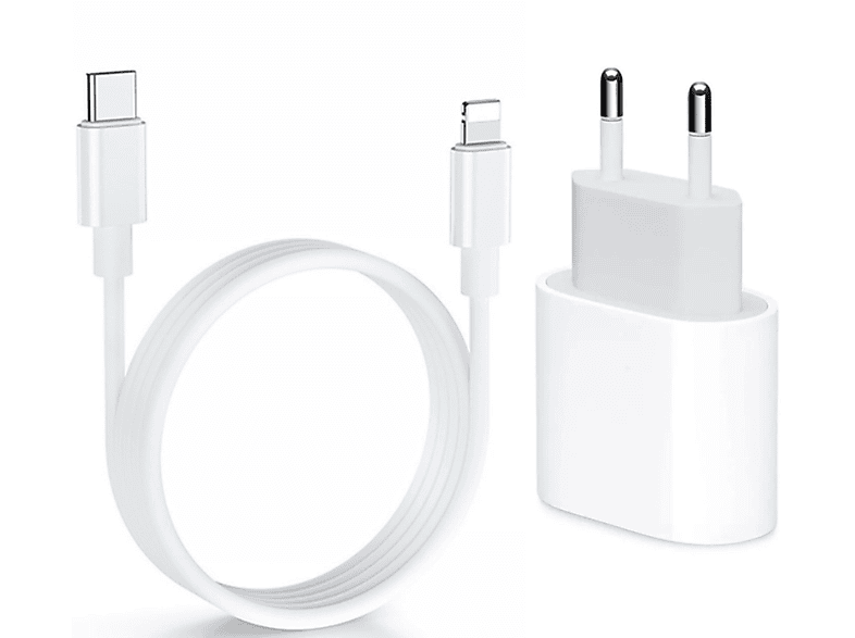 TRMK Netzteil 20W XS iPhone weiß Ladekabel Ladekabel + 11, Apple, 13, 1m 14, Apple für für Ladegerät USB 12, XR, Apple, C