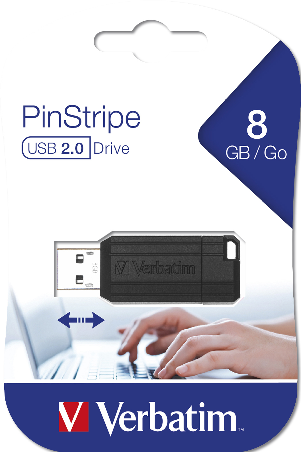 USB-Stick (Schwarz, 49062 8GB DRIVE STRIPE PIN 2.0 GB) USB VERBATIM 8