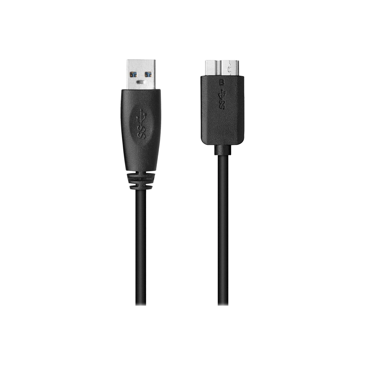 Kabel USB ze złączami USB-A i USB-C. Czarny kabel na białym tle.