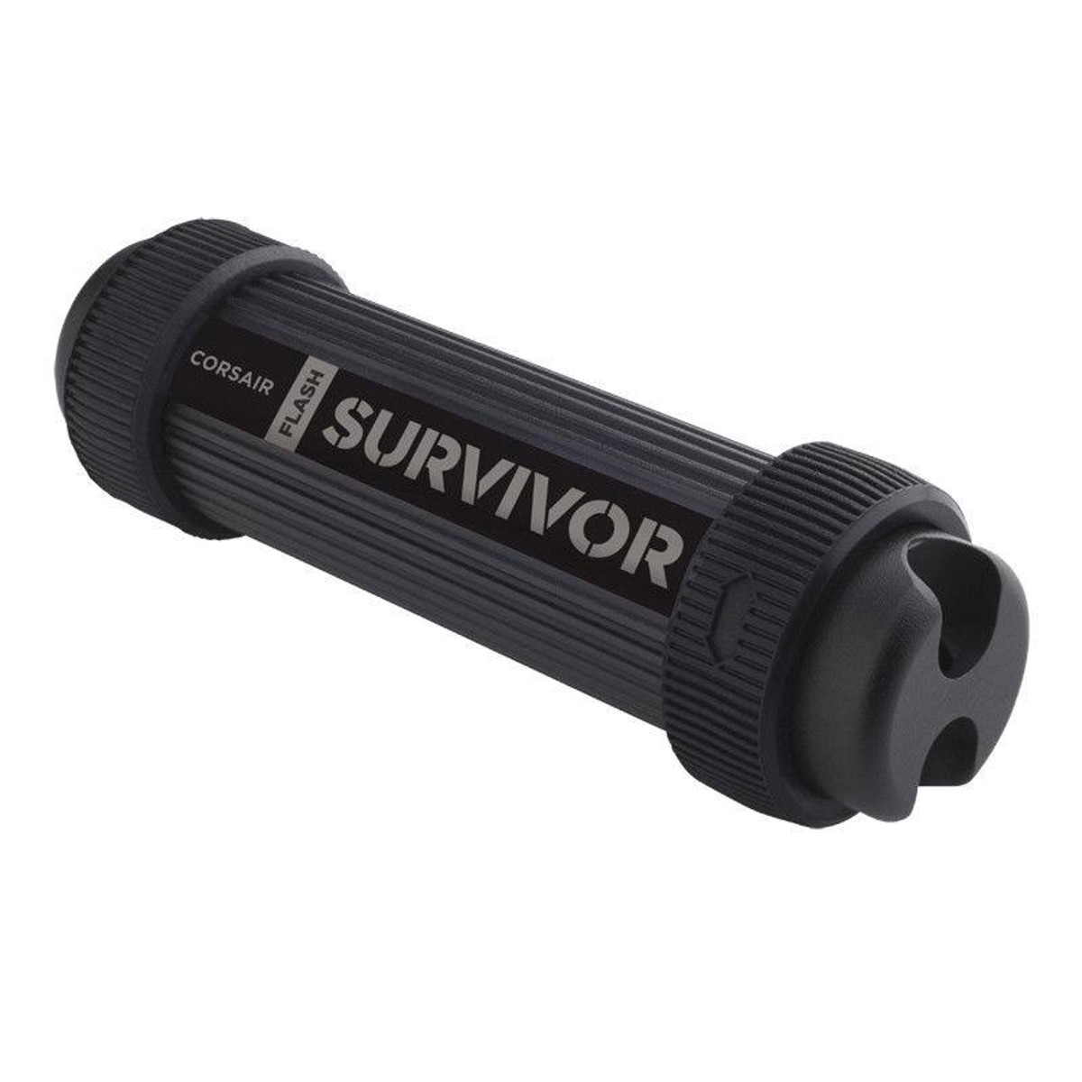 Czarny pendrive Corsair Survivor o wytrzymałej, cylindrycznej konstrukcji.
