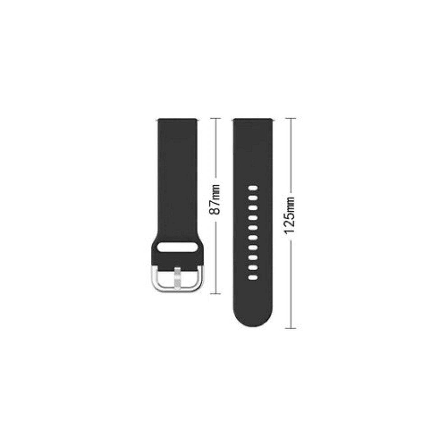 Schwarze Uhrenarmbänder mit Maßen.