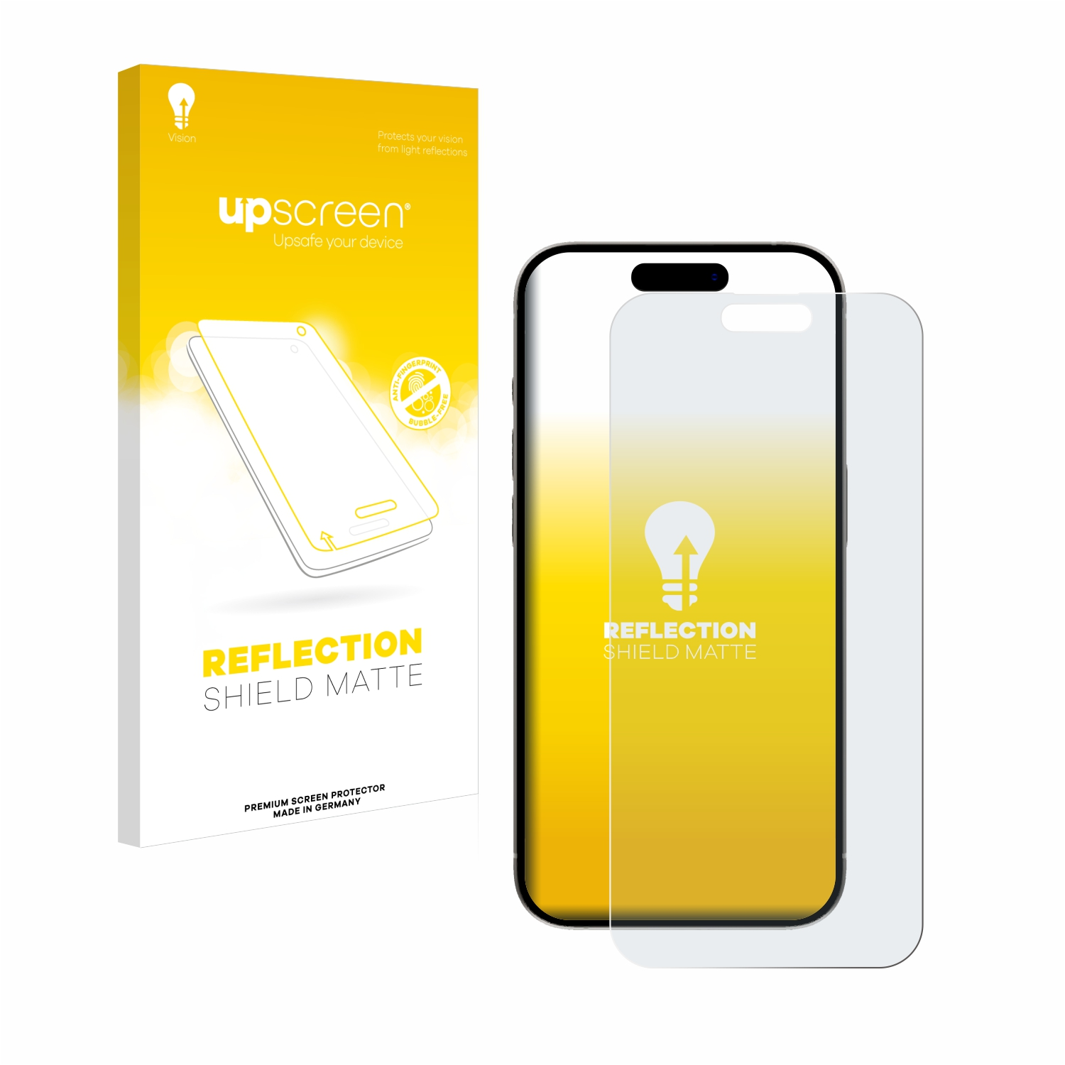 Ein Displayschutz für das Telefon in einer Box mit einer Telefongrafik und einem angezeigten Schutz.
