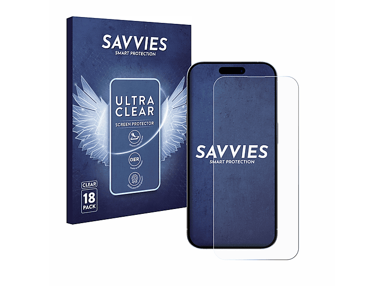 SAVVIES 18x klare Schutzfolie(für Apple iPhone 15 Pro Max)