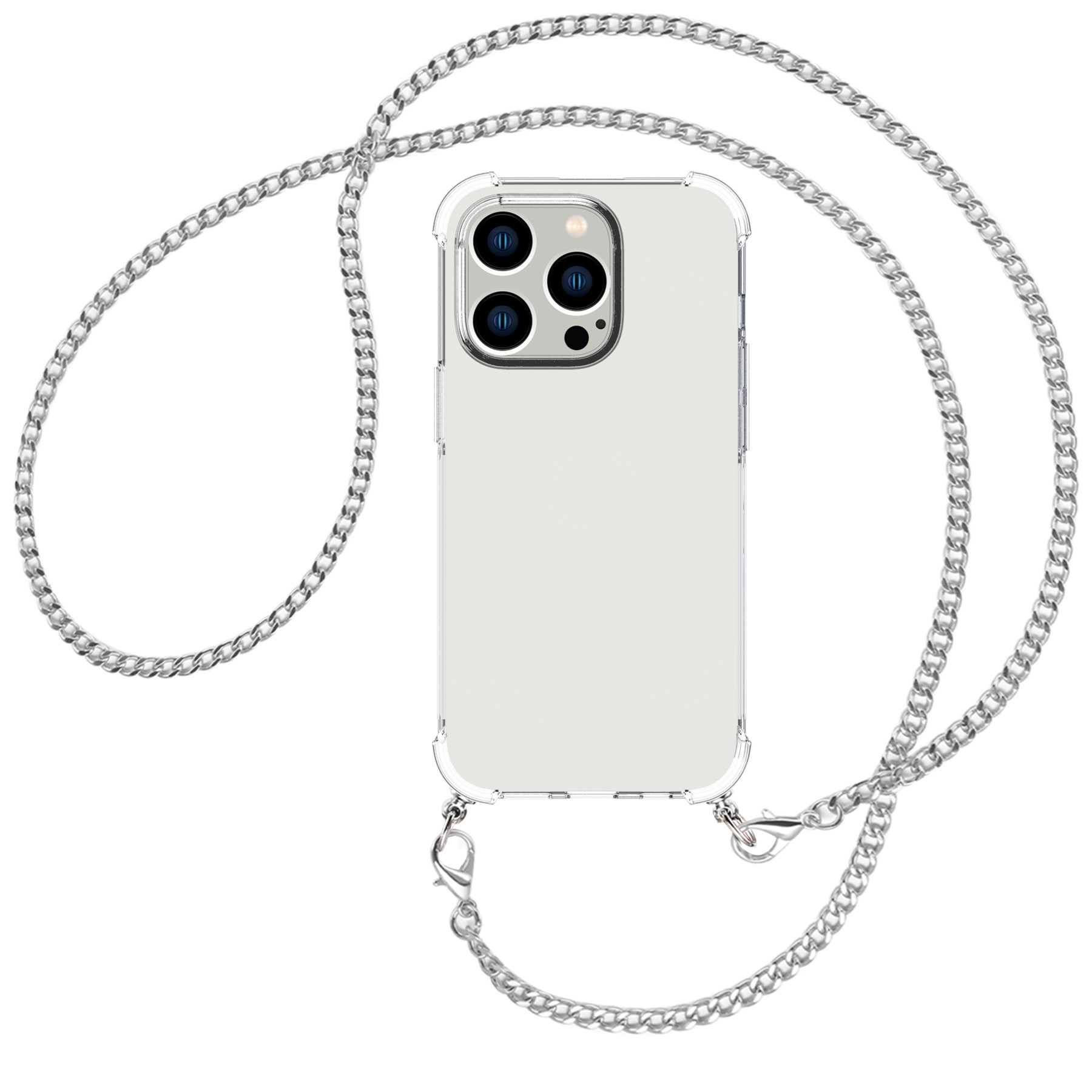 Pro Apple, MORE MTB mit iPhone Metallkette, Umhänge-Hülle (silber) Max, Kette ENERGY Umhängetasche, 15