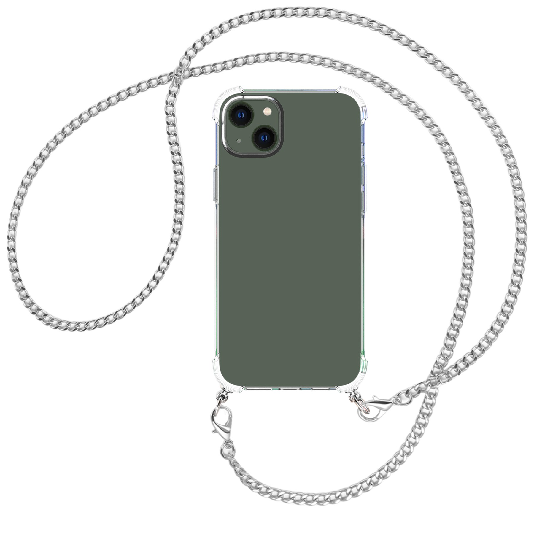 MTB MORE ENERGY Umhänge-Hülle iPhone mit Metallkette, 15 Plus, (silber) Apple, Umhängetasche, Kette