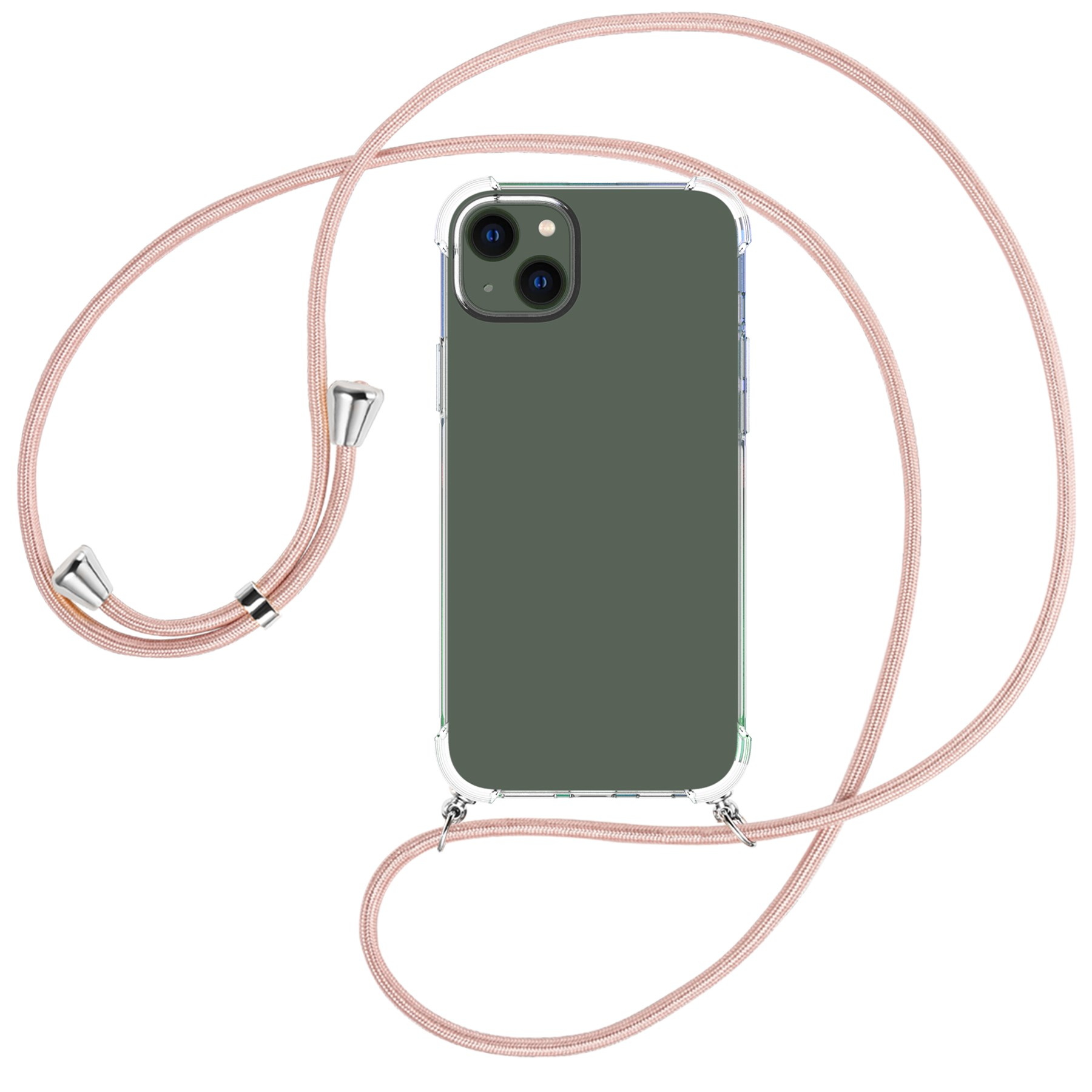 MTB MORE ENERGY Apple, Kordel, 15 / Umhänge-Hülle silber Rosegold mit Plus, Umhängetasche, iPhone