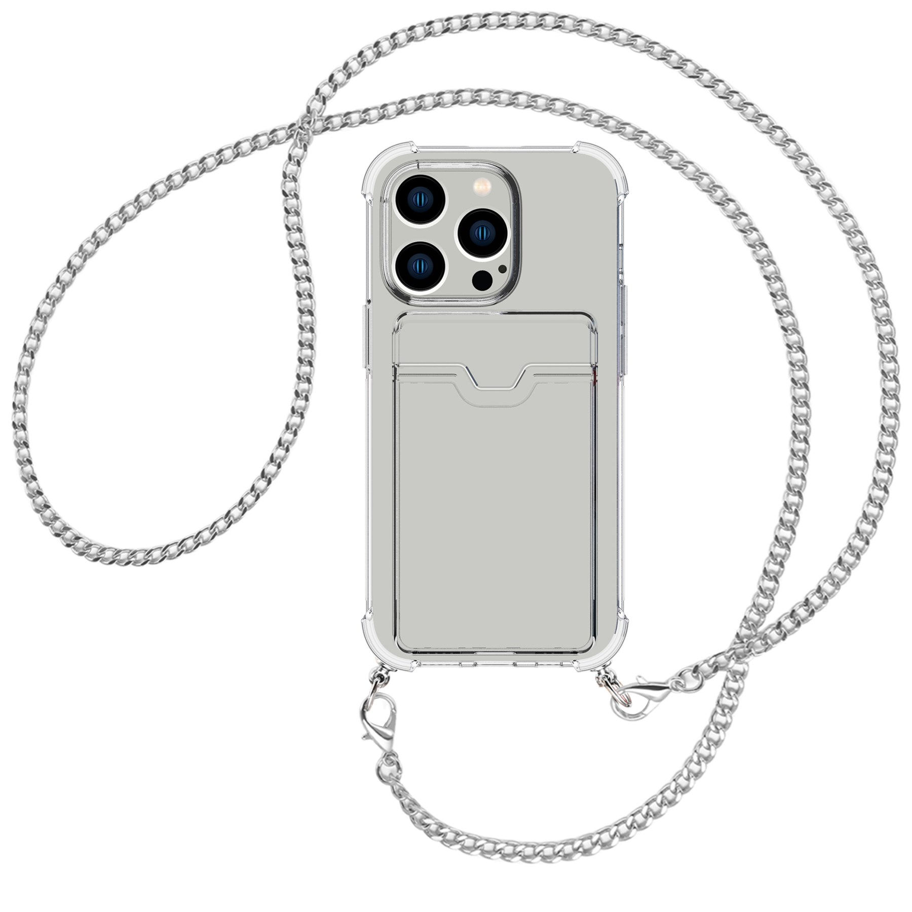 MTB MORE ENERGY Umhänge-Hülle iPhone Kette Umhängetasche, mit (silber) 15 Pro, Kartenfach, Apple