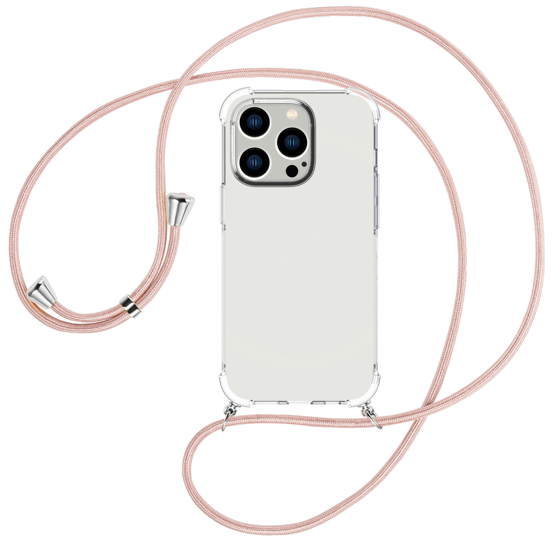 MTB MORE ENERGY Umhänge-Hülle mit Apple, iPhone silber Umhängetasche, / Rosegold Kordel, Pro Max, 15