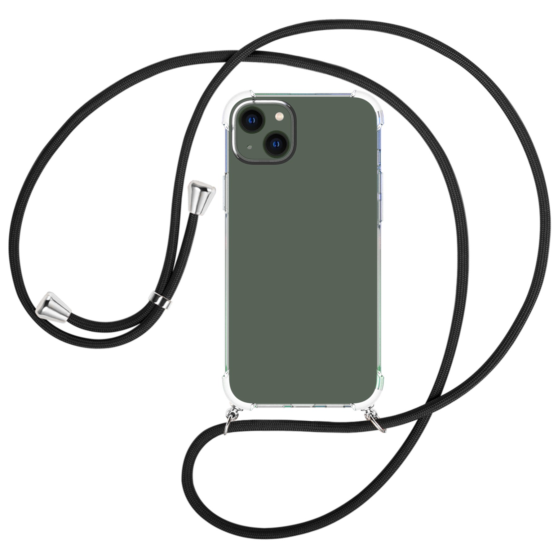 Kordel, iPhone Plus, silber MORE Umhänge-Hülle ENERGY 15 mit / Apple, Schwarz Umhängetasche, MTB