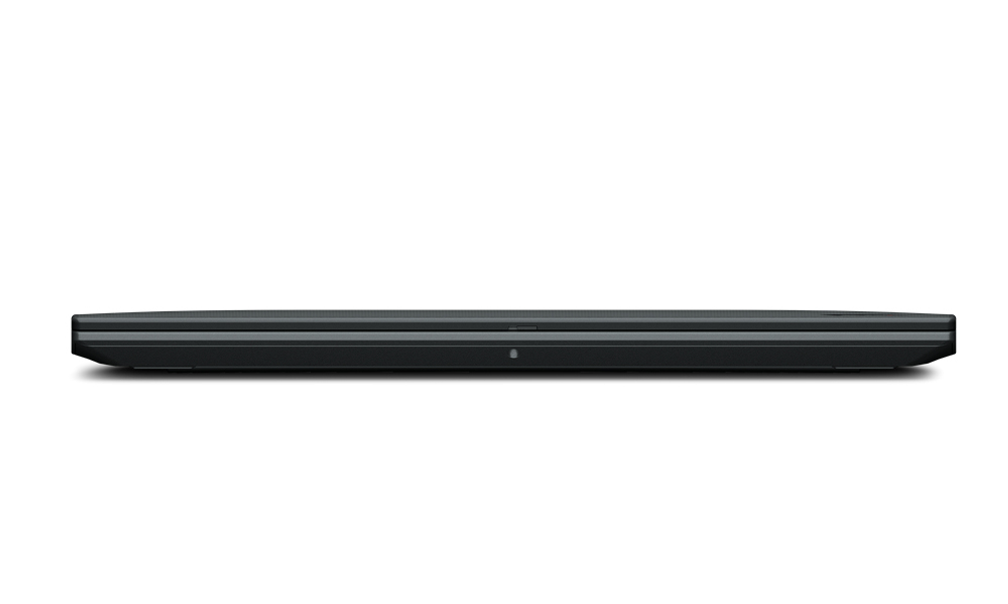 Un laptop nero visto di lato, con un profilo sottile ed elegante.