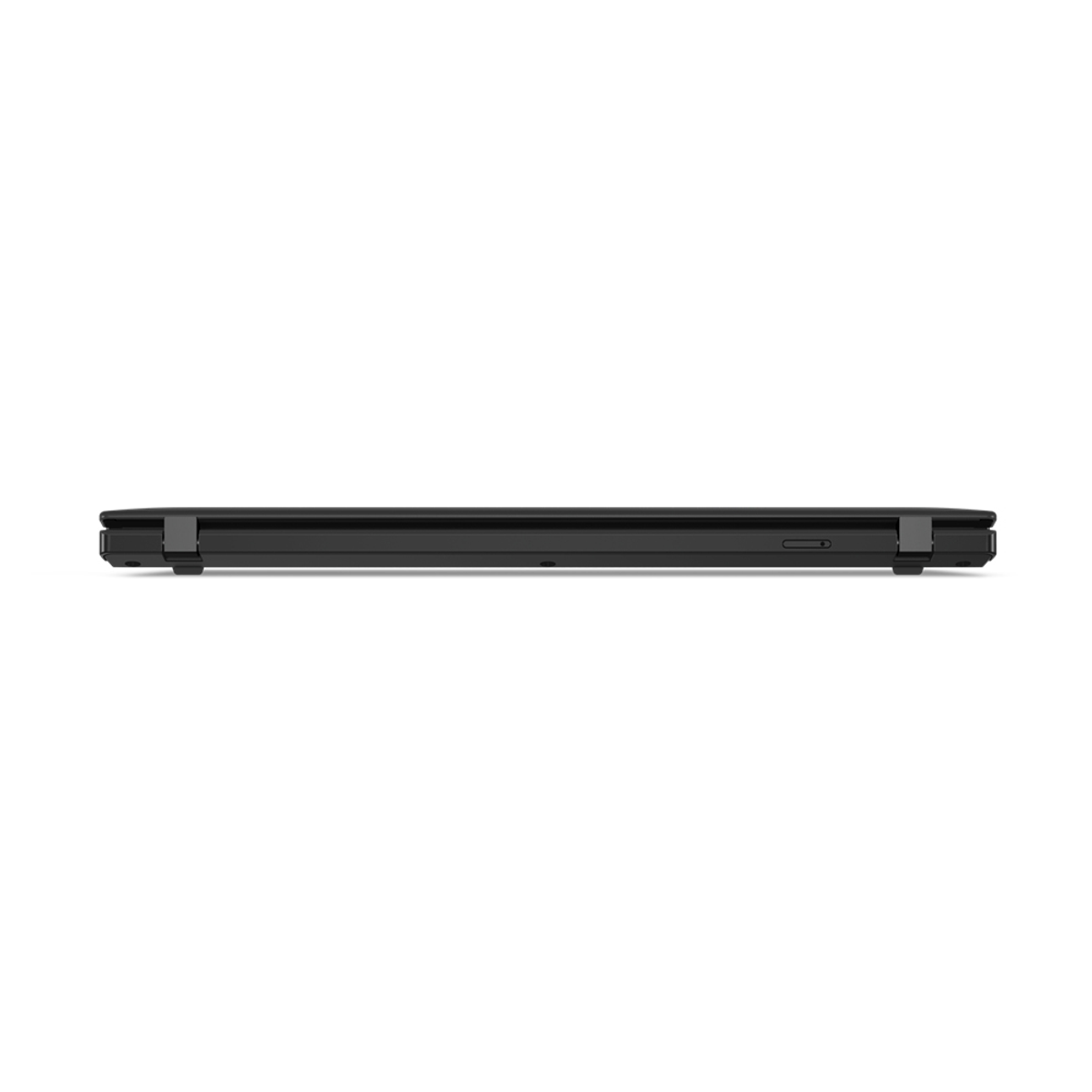 Schwarzer Laptop, Seitenansicht, mit einem sichtbaren Anschluss.