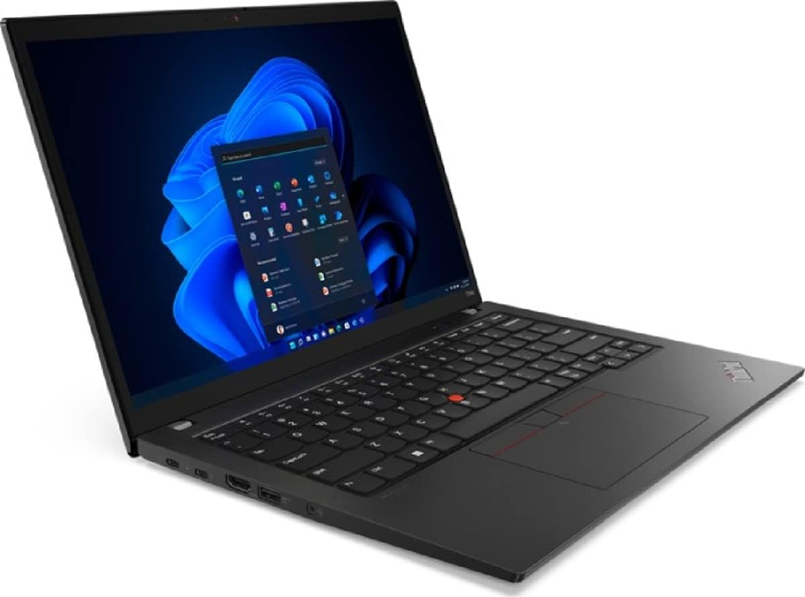 Schwarzer Laptop mit Tastatur und einem Bildschirm, der eine Windows-Oberfläche anzeigt.