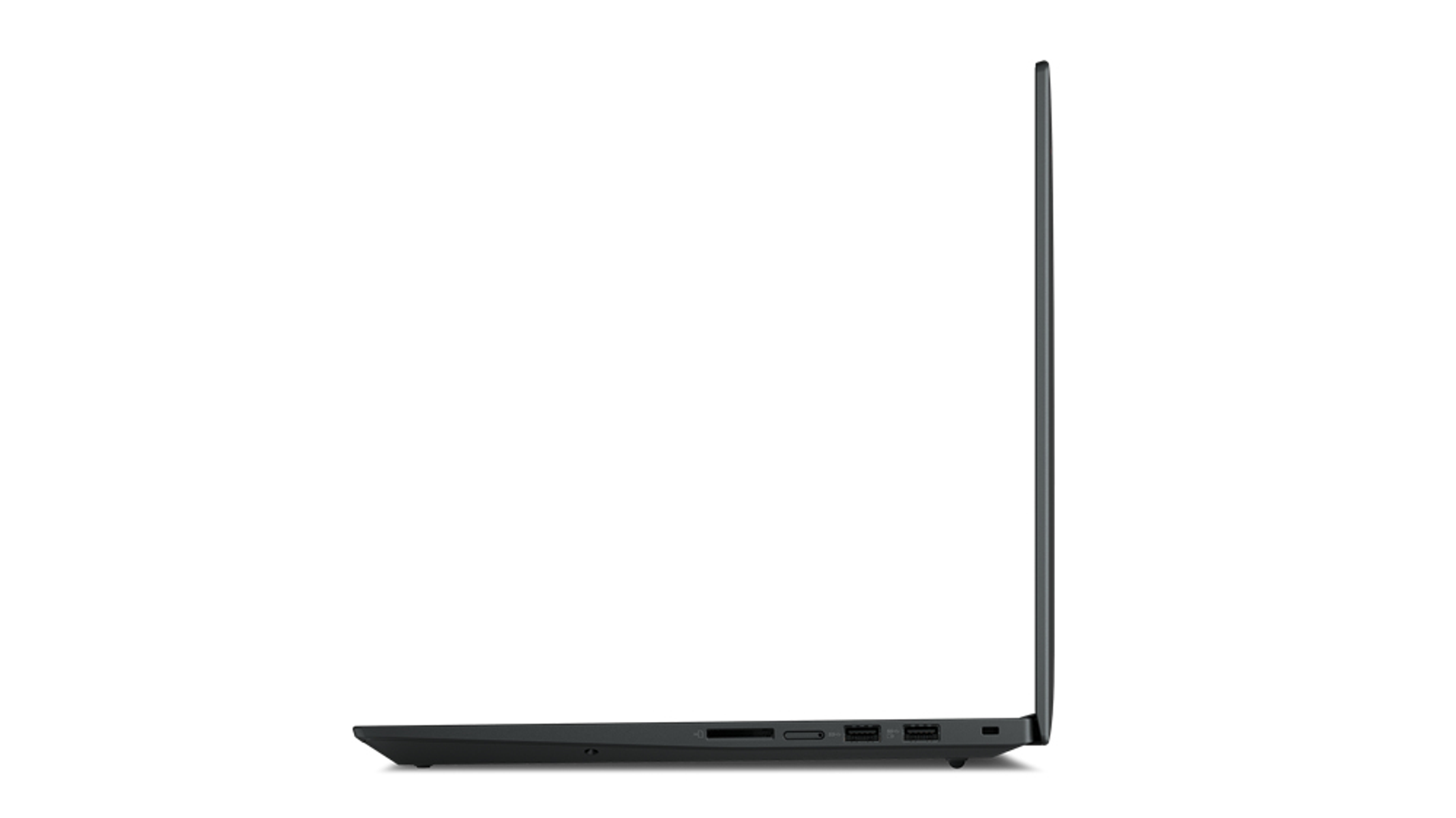 Una vista laterale di un laptop nero e sottile è mostrata.