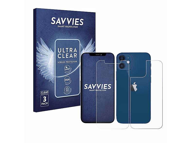 SAVVIES 6x 12) klare iPhone Schutzfolie(für Apple