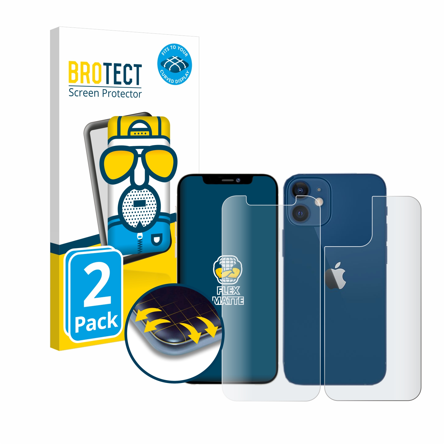 BROTECT 2x Flex matt Full-Cover Curved 12) iPhone Schutzfolie(für 3D Apple