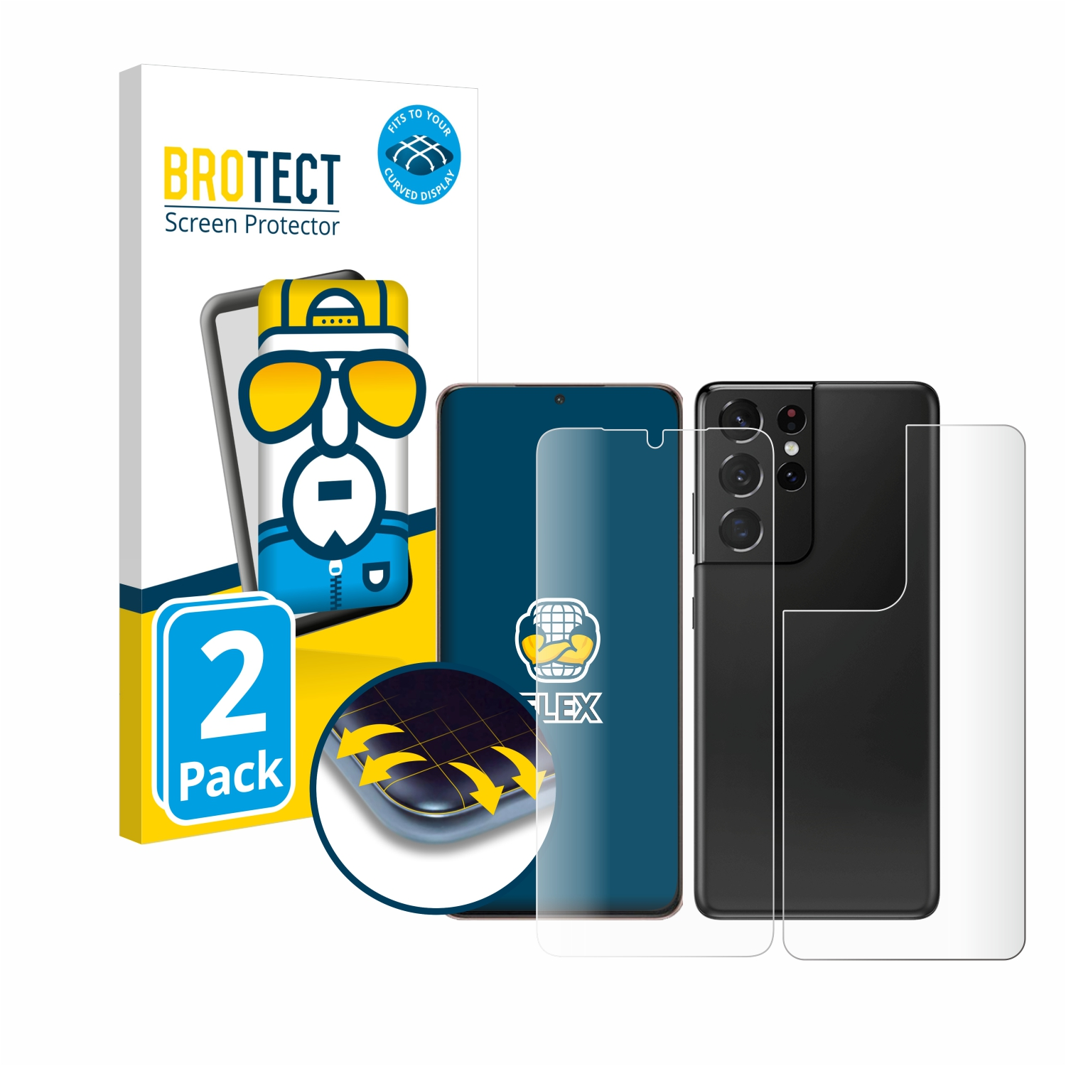 BROTECT 2x Flex Samsung 3D Full-Cover 5G) S21 Galaxy Schutzfolie(für Curved Ultra