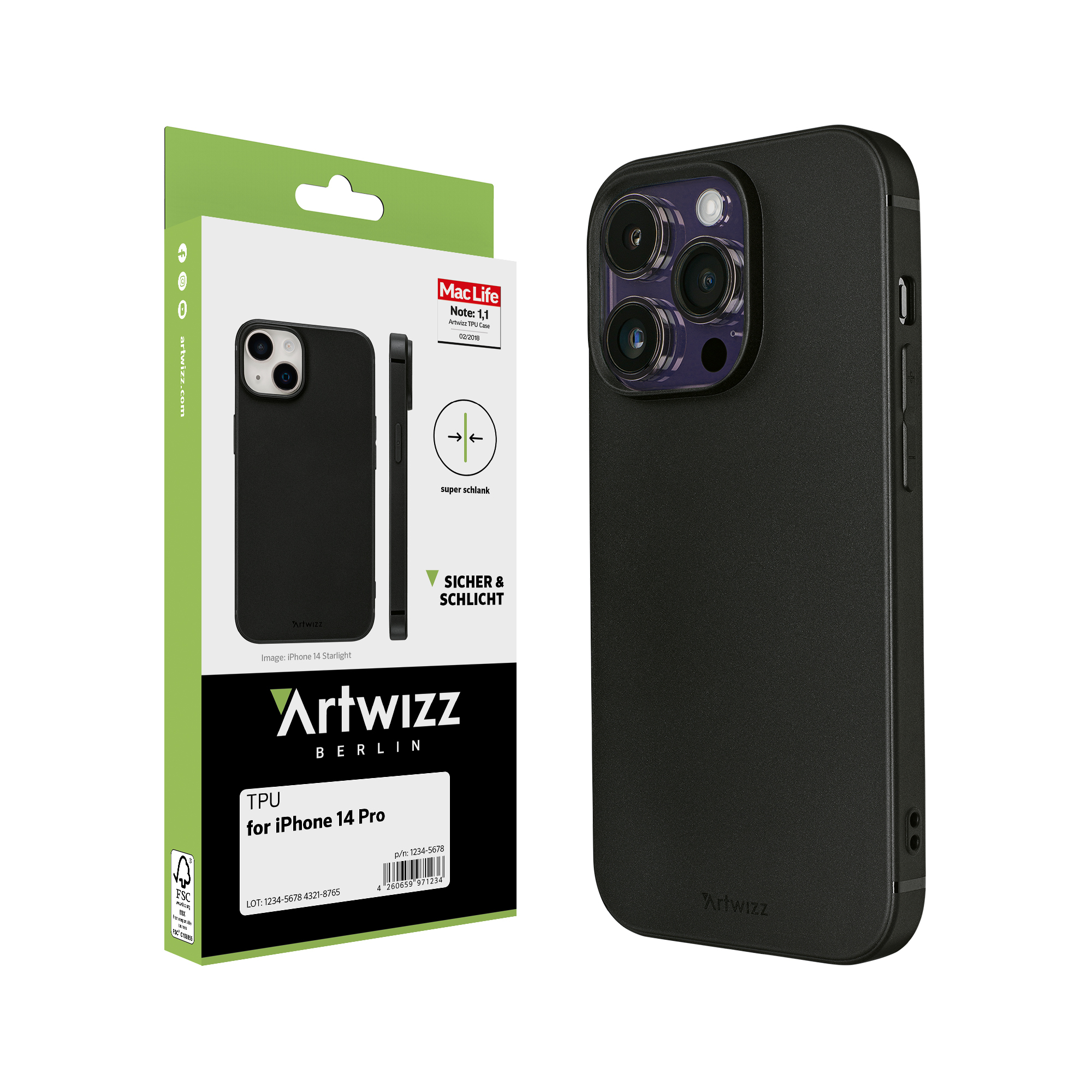 ARTWIZZ TPU Case, Backcover, Schwarz Apple, 14 iPhone Pro