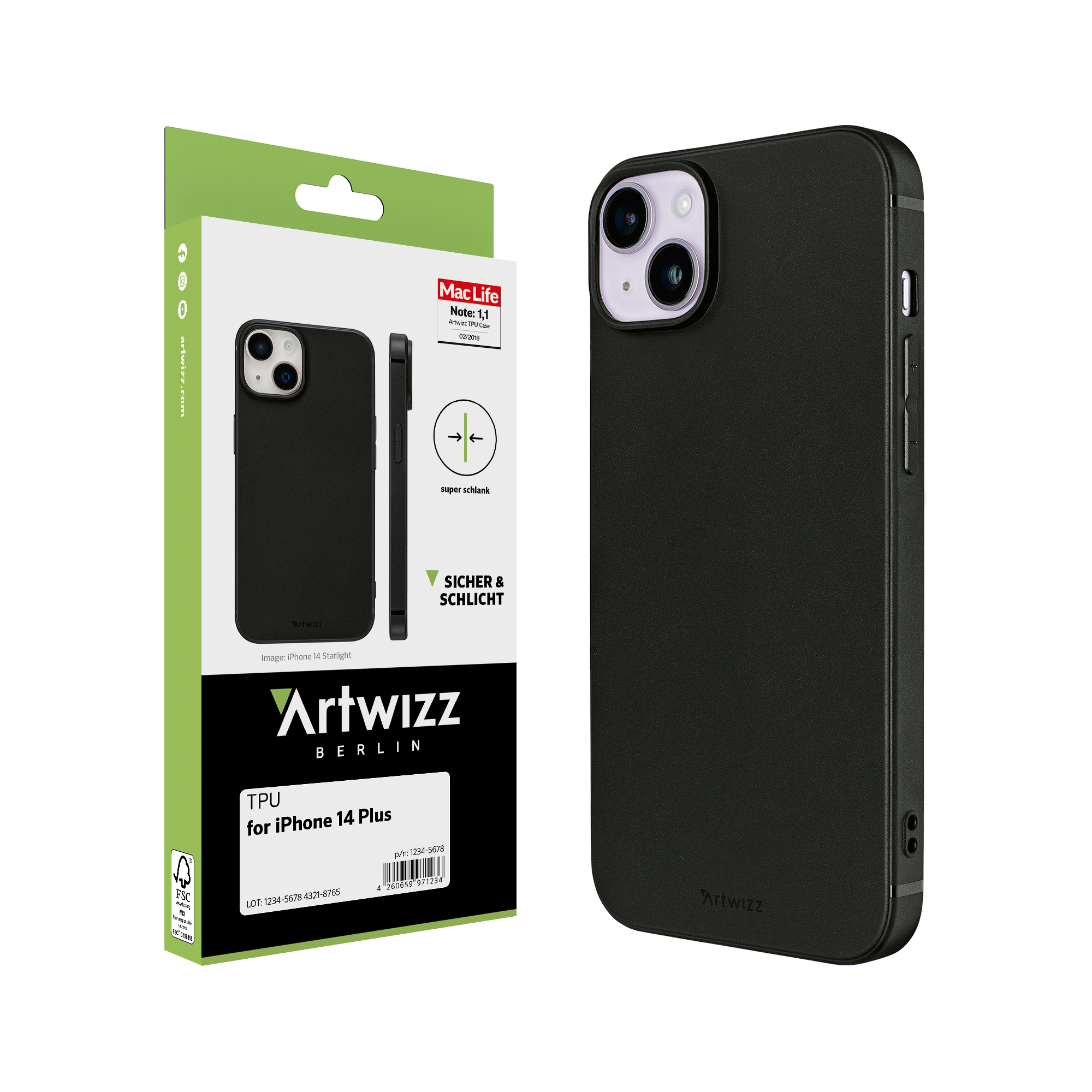 Plus, ARTWIZZ iPhone Backcover, 14 TPU Case, Schwarz Apple,