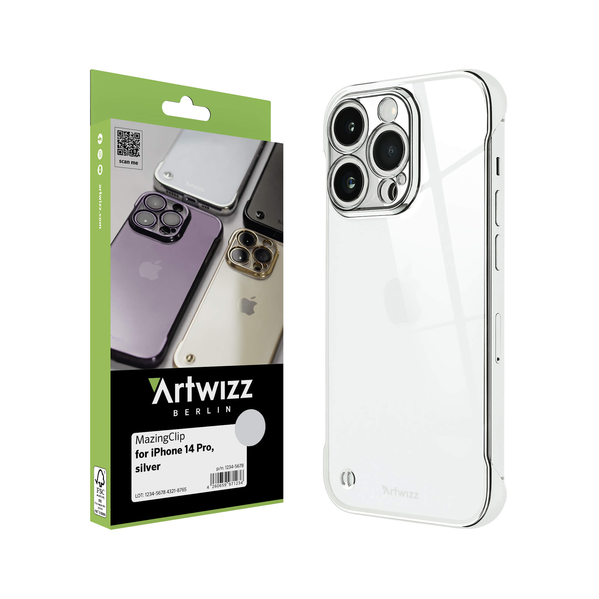 ARTWIZZ MazingClip, Backcover, Silber 14 Pro, Apple, iPhone