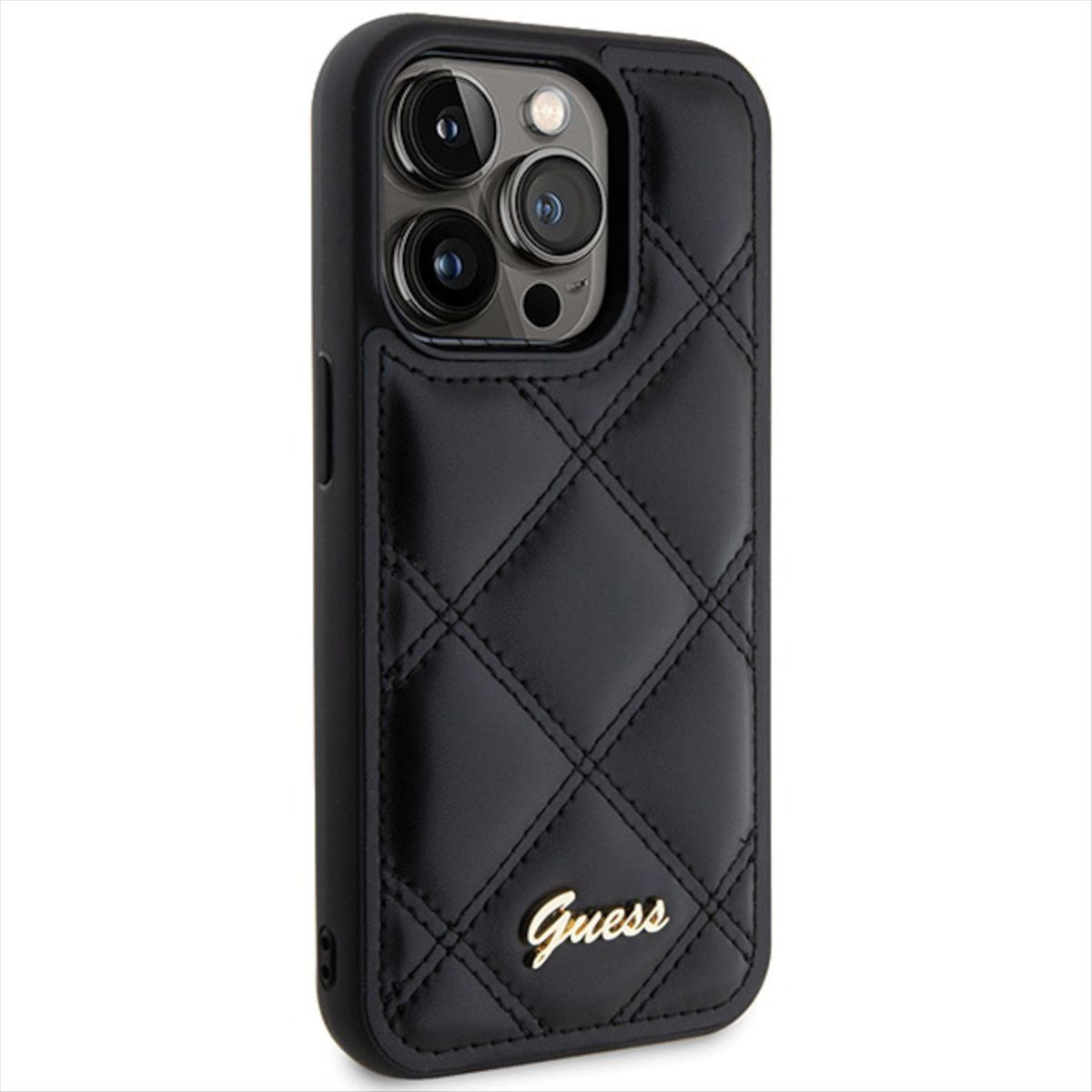 Max, Apple, Logo Quilted Schwarz 15 Backcover, iPhone Hülle, Pro GUESS Metal Design