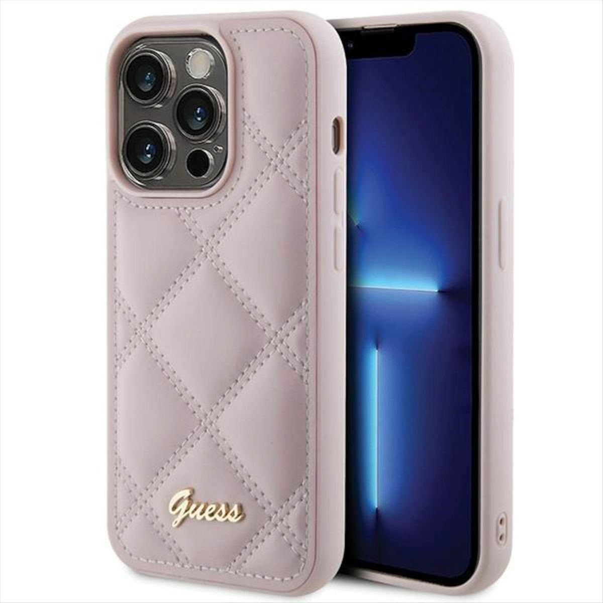 Backcover, Metal Design iPhone Pink Apple, 15 Pro GUESS Quilted Max, Logo Hülle,