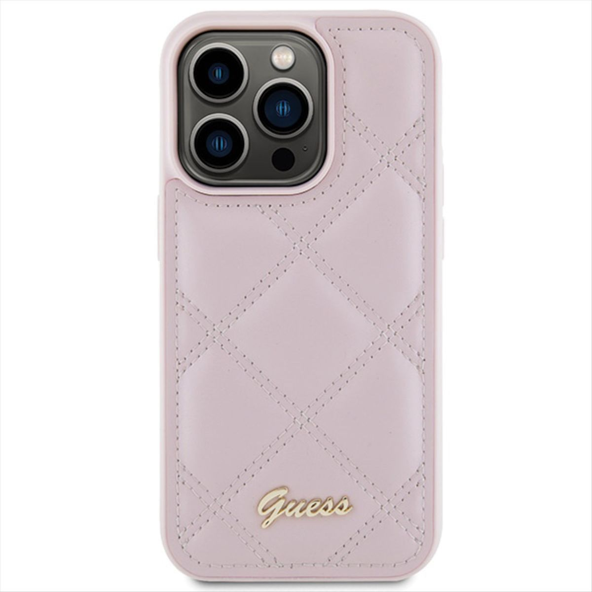 GUESS Quilted Metal Logo Hülle, Pro iPhone Backcover, 15 Apple, Max, Pink Design