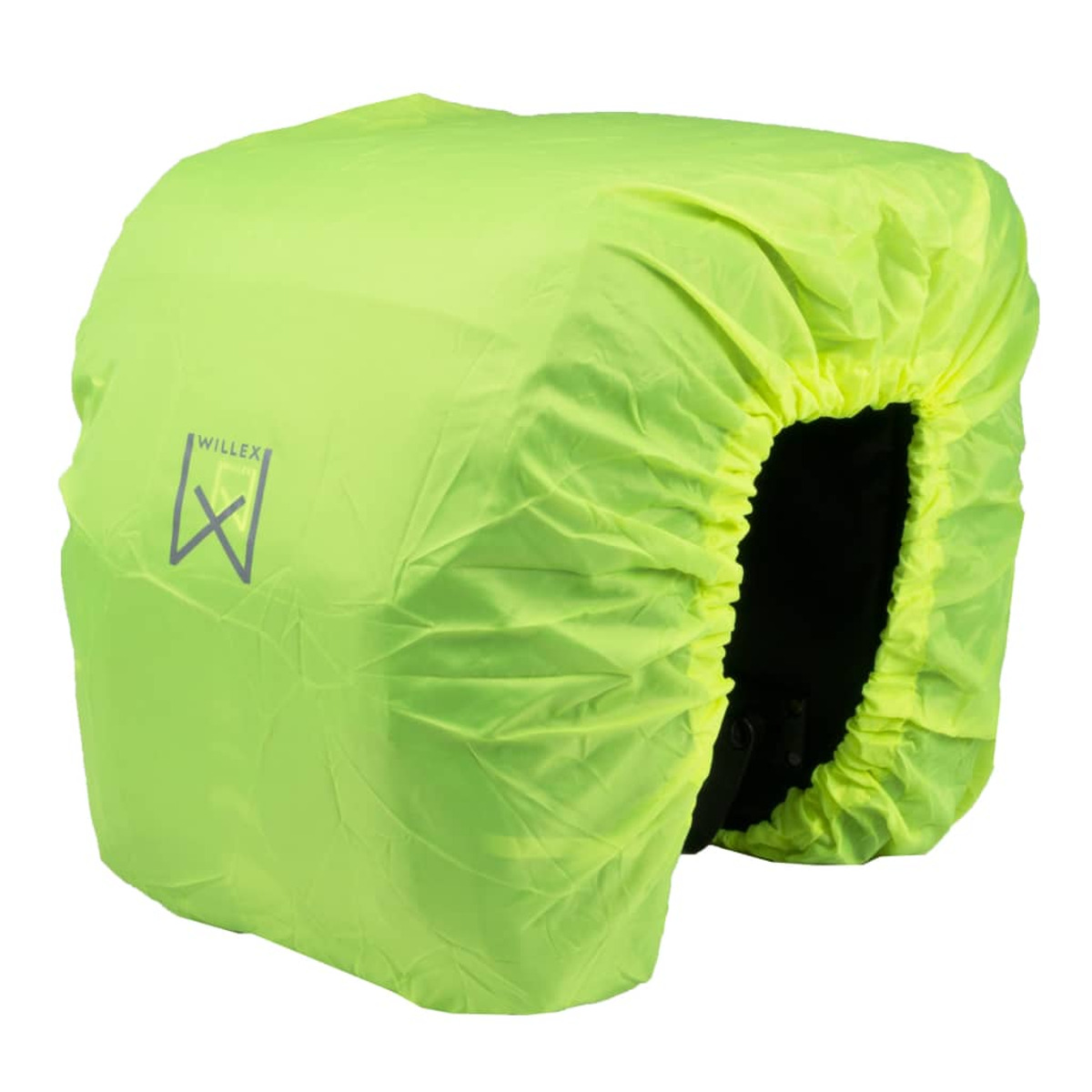 Jasnożółty pokrowiec na rower z czarnym otworem i logo 'WILLEX'.