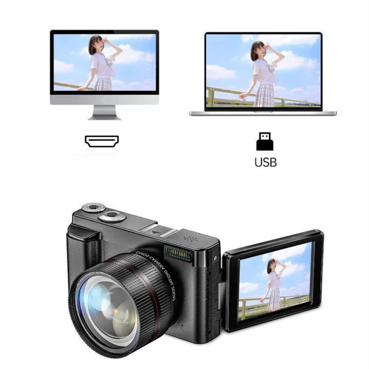 Digitalkamera Zoll mit 3,0 INF festem 4K IPS-Bildschirm 48MP Digitalkamera Fokus Schwarz-