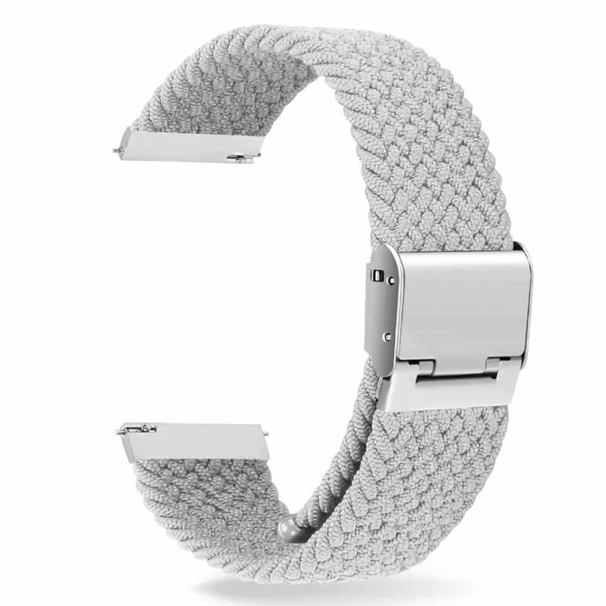 Graues geflochtenes Armband mit silbernen Verschlüssen.