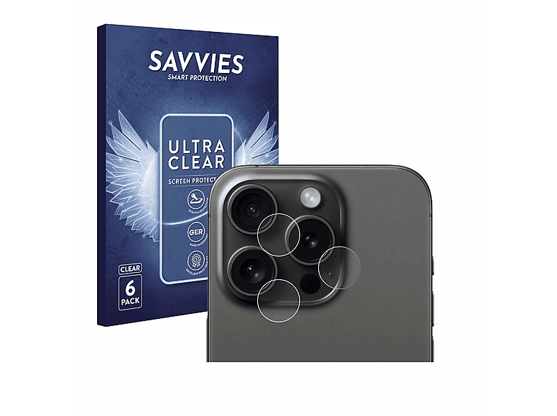 SAVVIES 6x klare Schutzfolie(für Apple iPhone 15 Pro)